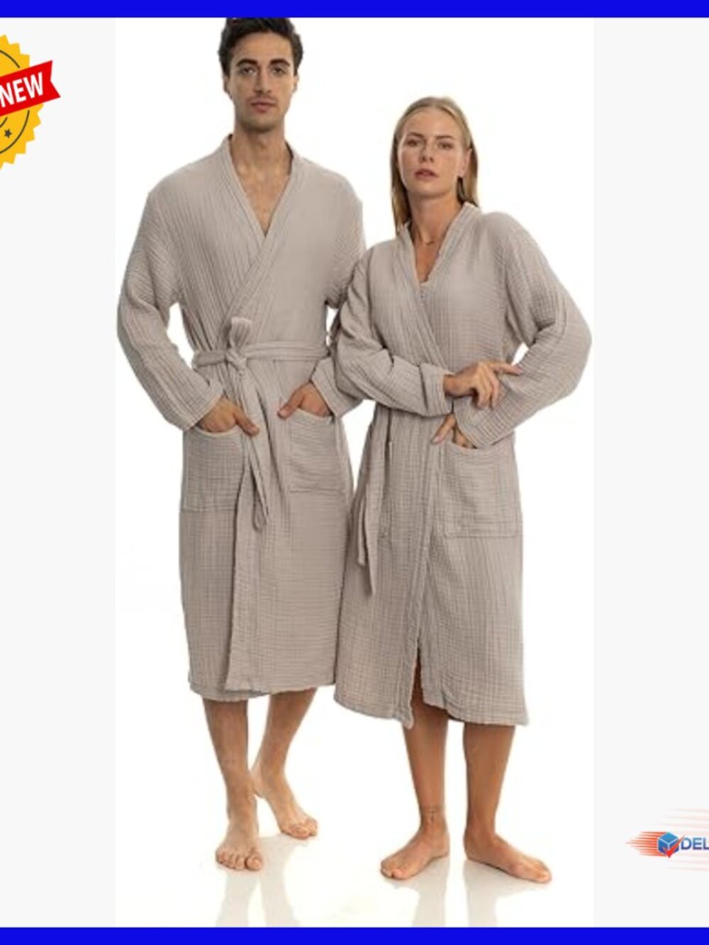 Unisex Cotton Muslin Bathrobe, Soft Absorbent Robe, Made in Turkey